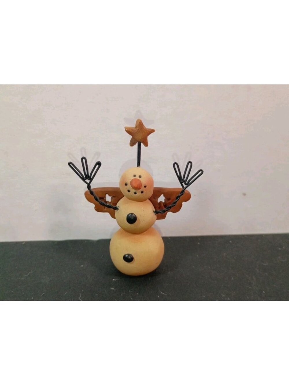 Vintage Mini Snow Angel Snowman Wire Hands Blossom Bucket Suzi Skoglund